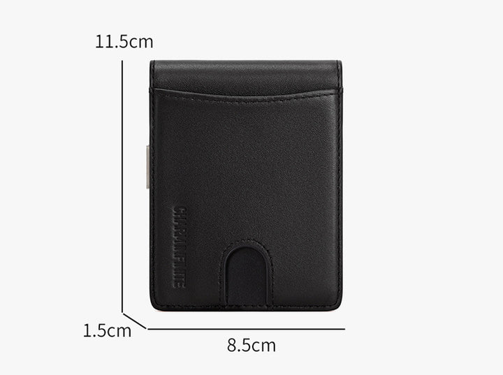 Men's Leather Money Clip Slim Wallet - Black