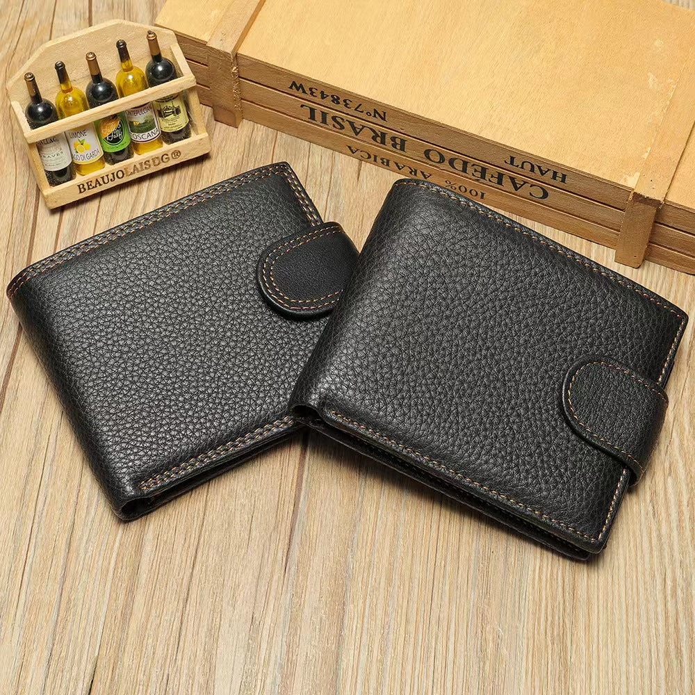 Men's Leather Flap Wallet - Black