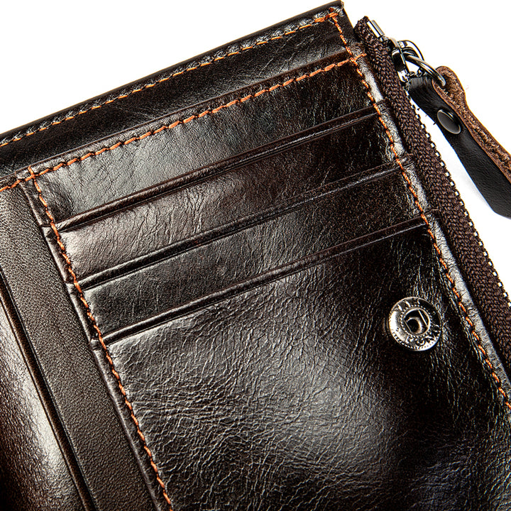 Men's Leather Compact Wallet - Coffee