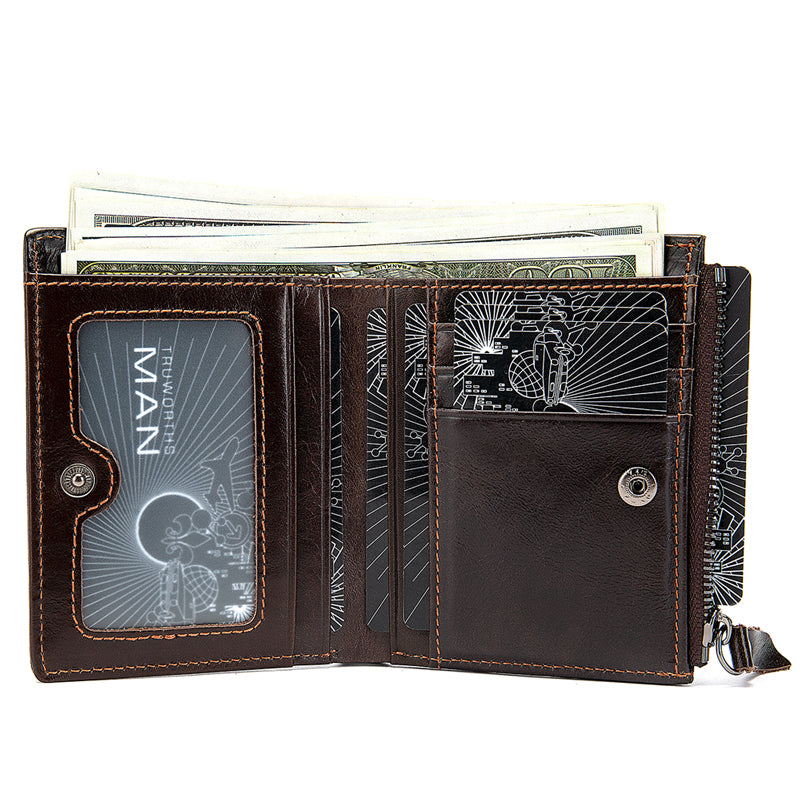 Men's Leather Compact Wallet - Coffee