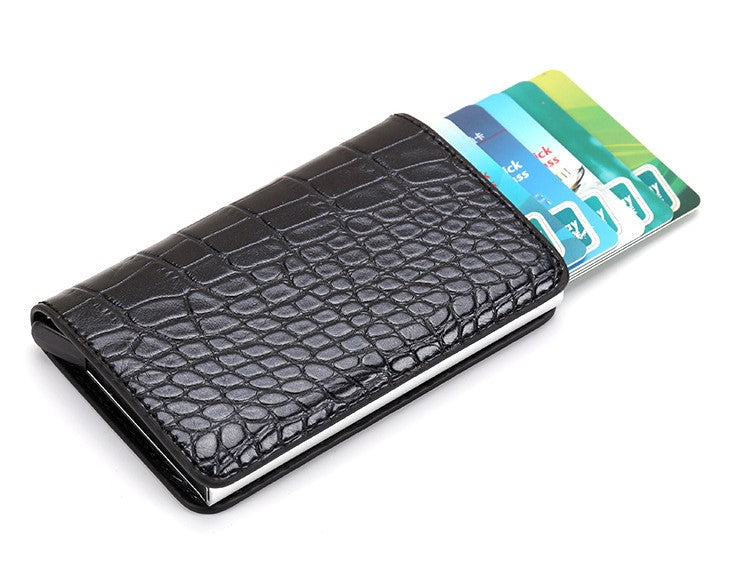 Automatic Pop Up Crocodile Pattern Cardholder - Black