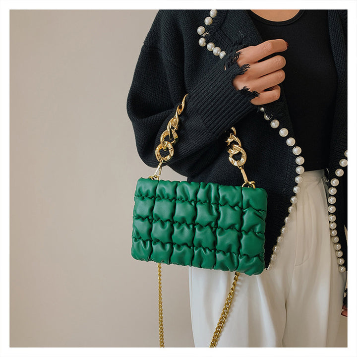 Pleated Chain Square Soft Cross Bag - Green