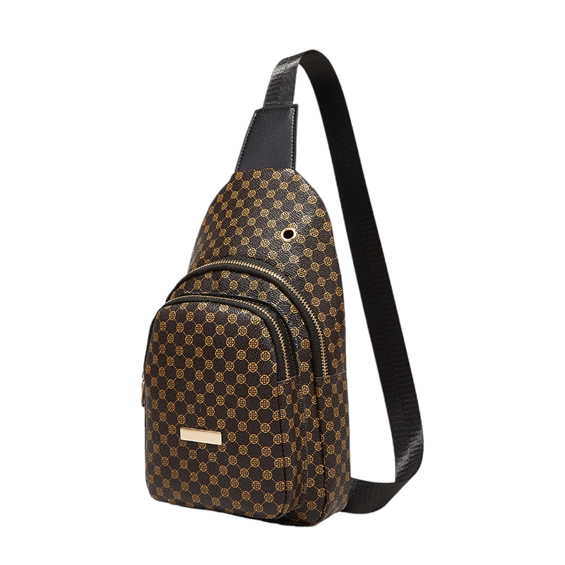 Multi Zipper Pattern Sling Bag - Coffee