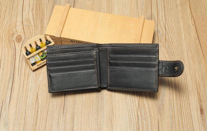 Men's Leather Flap Wallet - Black