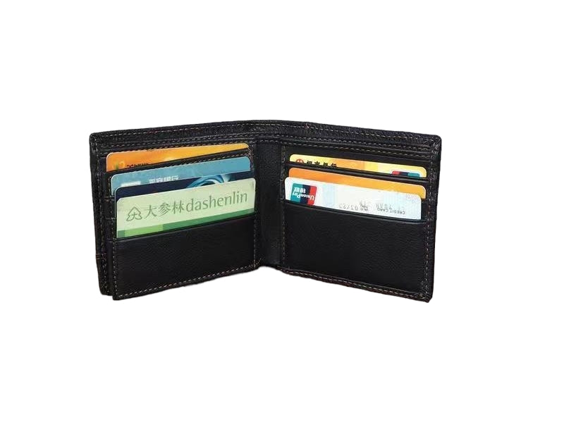 Men's Leather Self Print Wallet - Black