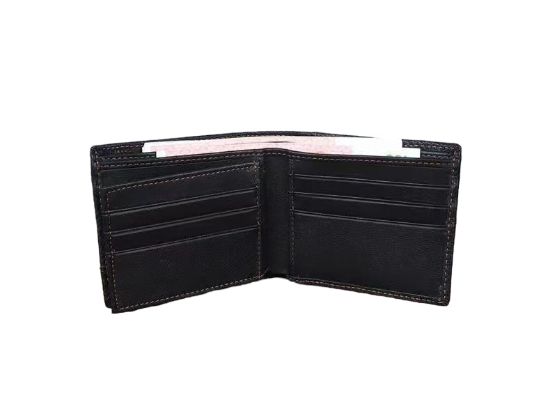 Men's Leather Self Print Wallet - Black