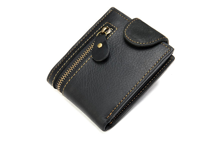 Men's Leather Zipper Wallet - Black