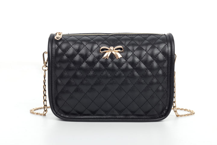 Bowknot Chain Cross Bag - Black