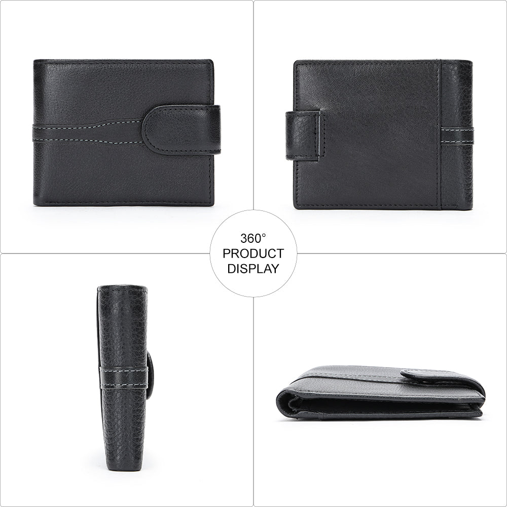 Men's Leather Bifold Minimalist  Wallet - Black