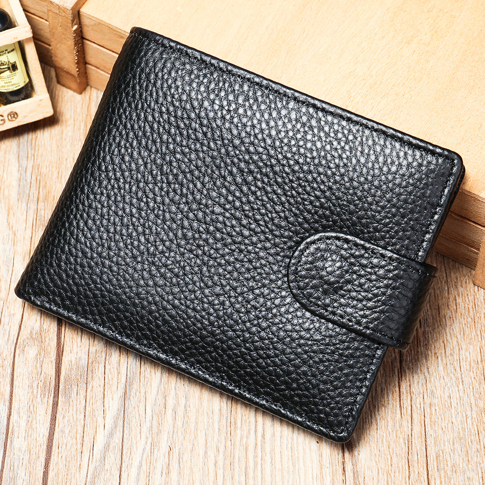 Men's Leather Bifold Texture Wallet - Black