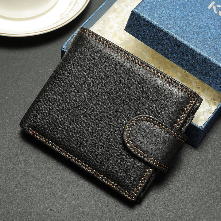 Men's Leather Flap Wallet - Black