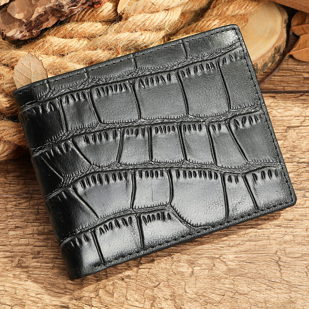 Men's Leather Crocodile Pattern Wallet - Black