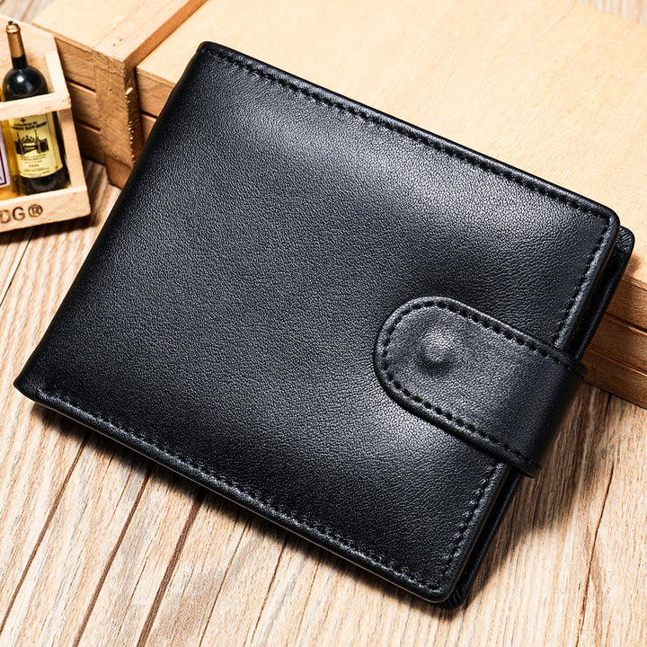 Men's Leather Short Bifold Wallet - Black