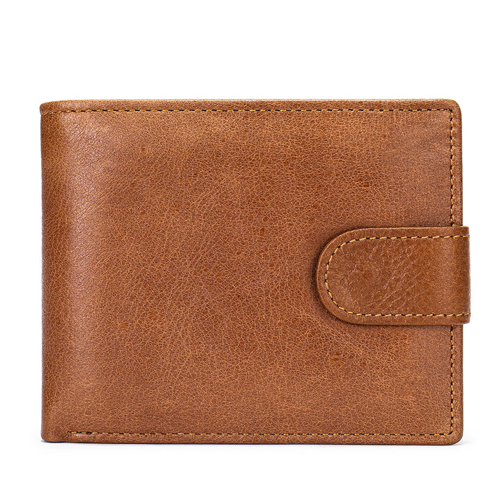 Men's Leather Short Bifold Wallet - Brown