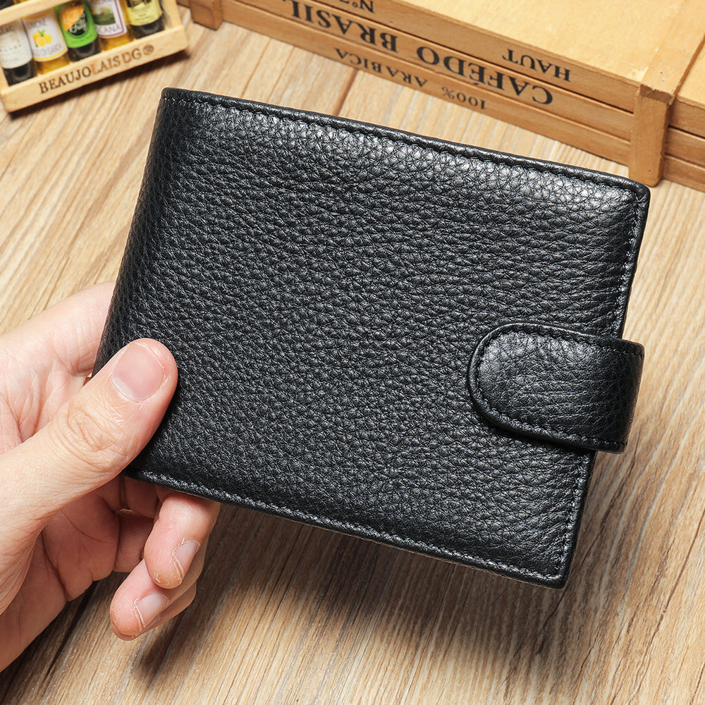 Men's Leather Bifold Slim Wallet - Black