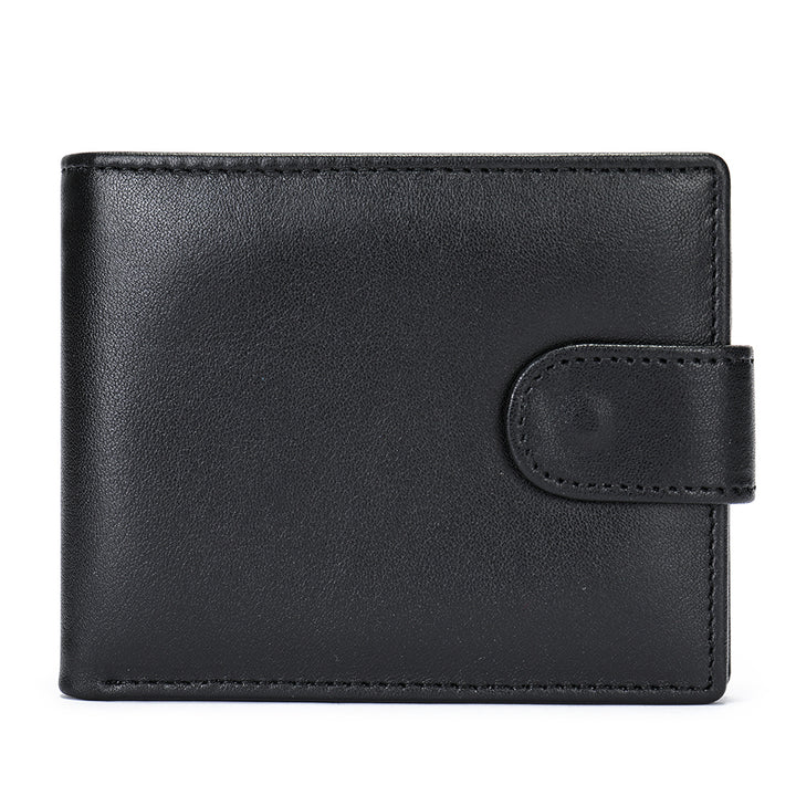 Men's Leather Short Bifold Wallet - Black