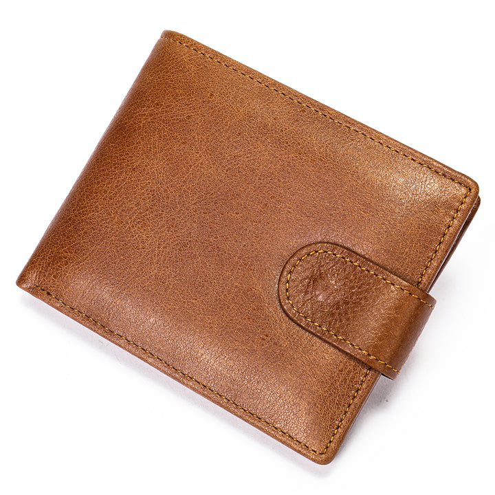 Men's Leather Short Bifold Wallet - Brown