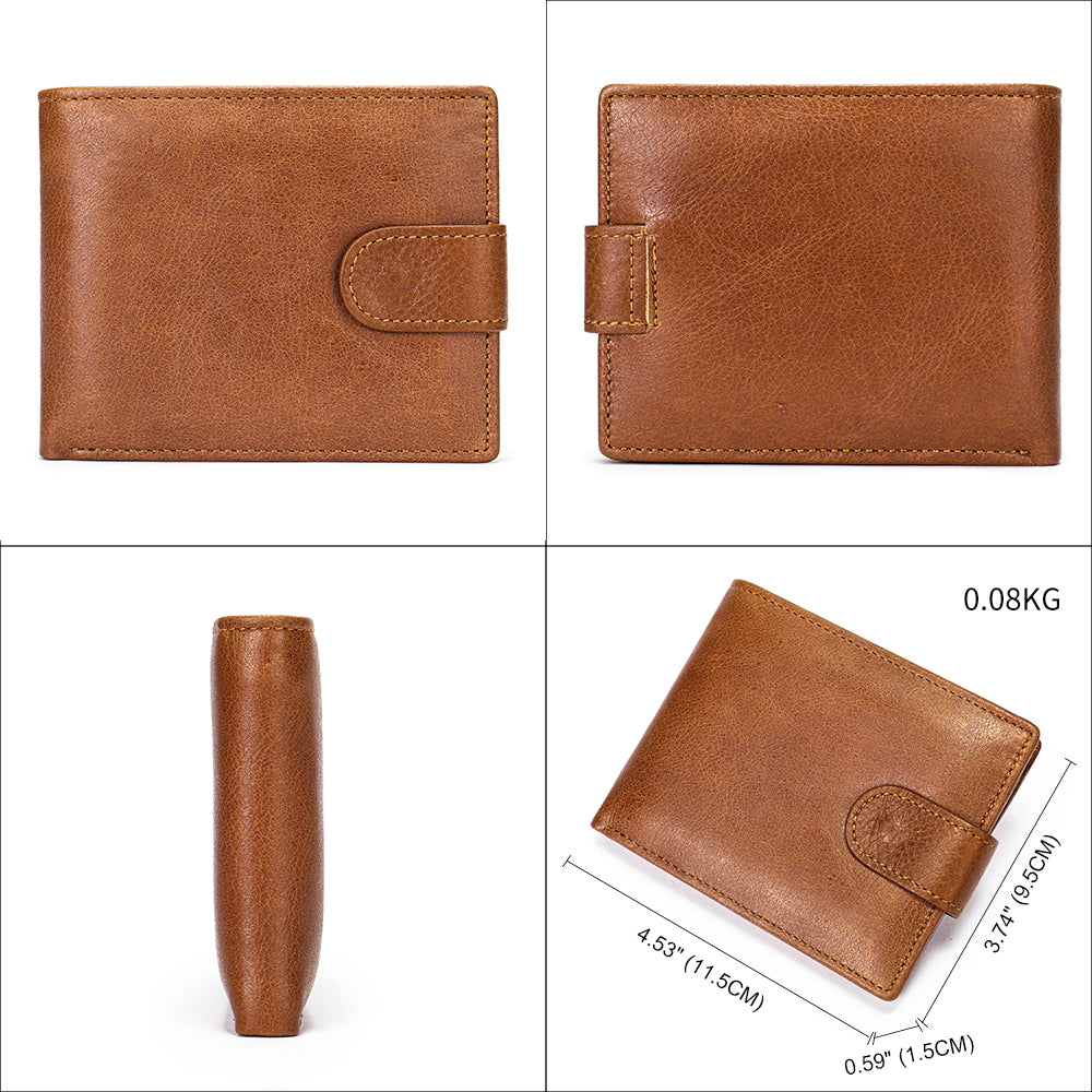 Men's Leather Short Bifold Wallet - Brown