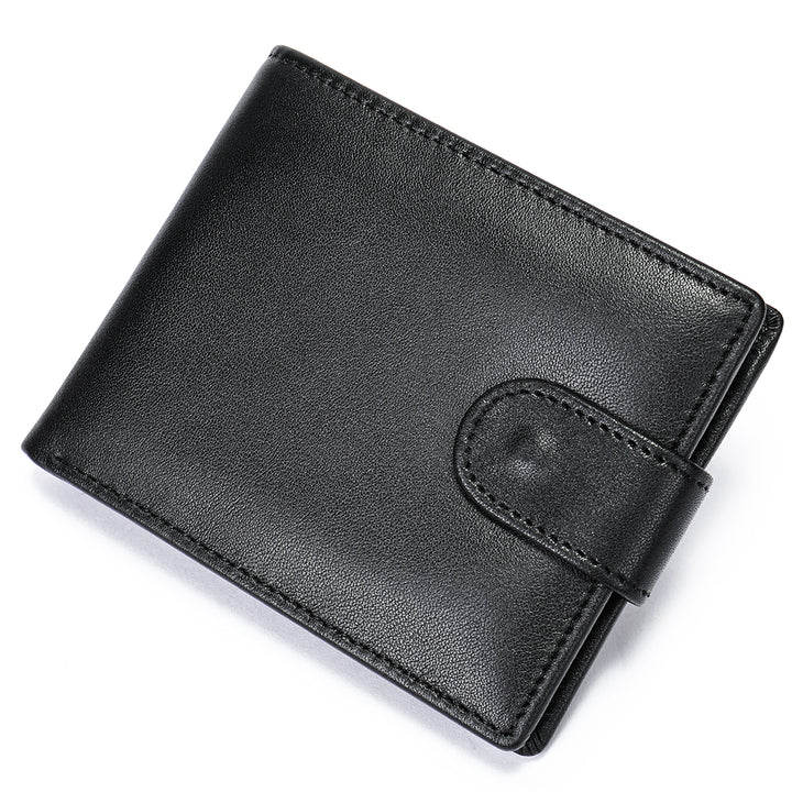 Men's Leather Short Bifold Wallet - Black