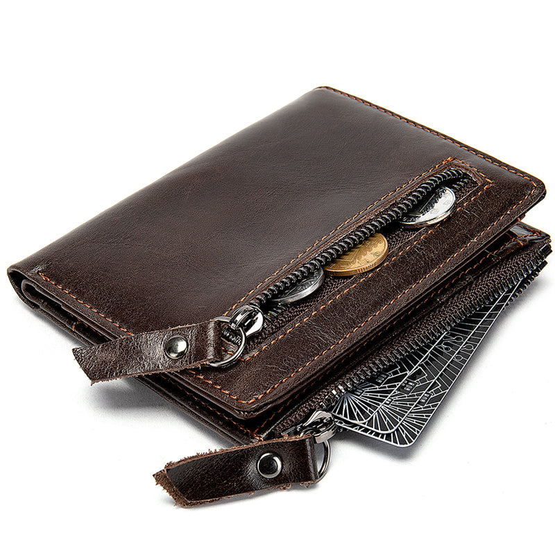 Men's Leather Compact Wallet - Coffee