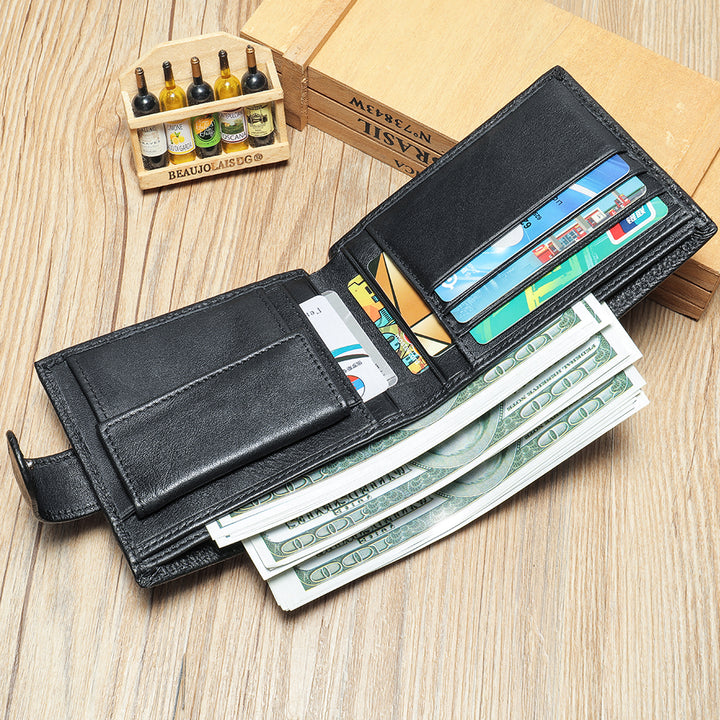 Men's Leather Bifold Slim Wallet - Black