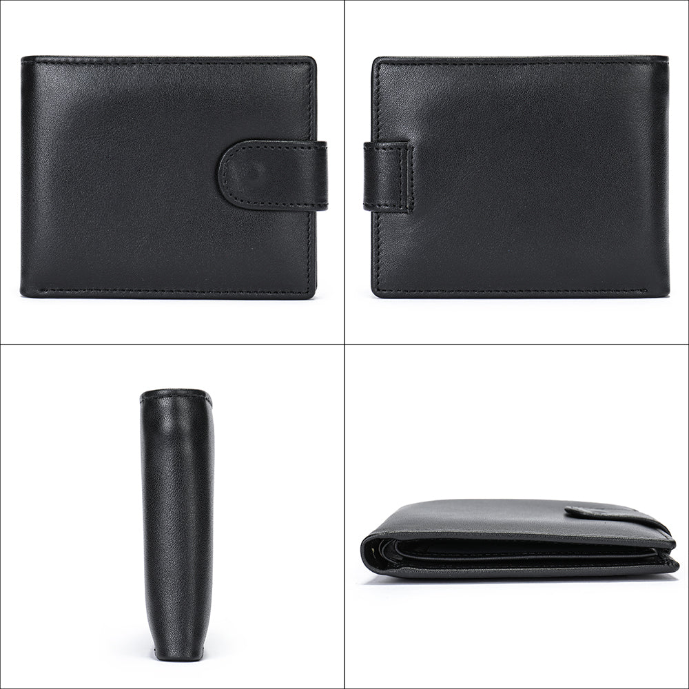 Men's Leather Short Bifold Wallet - Black