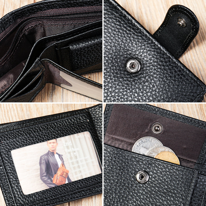 Men's Leather Bifold Texture Wallet - Black