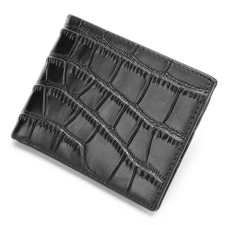 Men's Leather Crocodile Pattern Wallet - Black