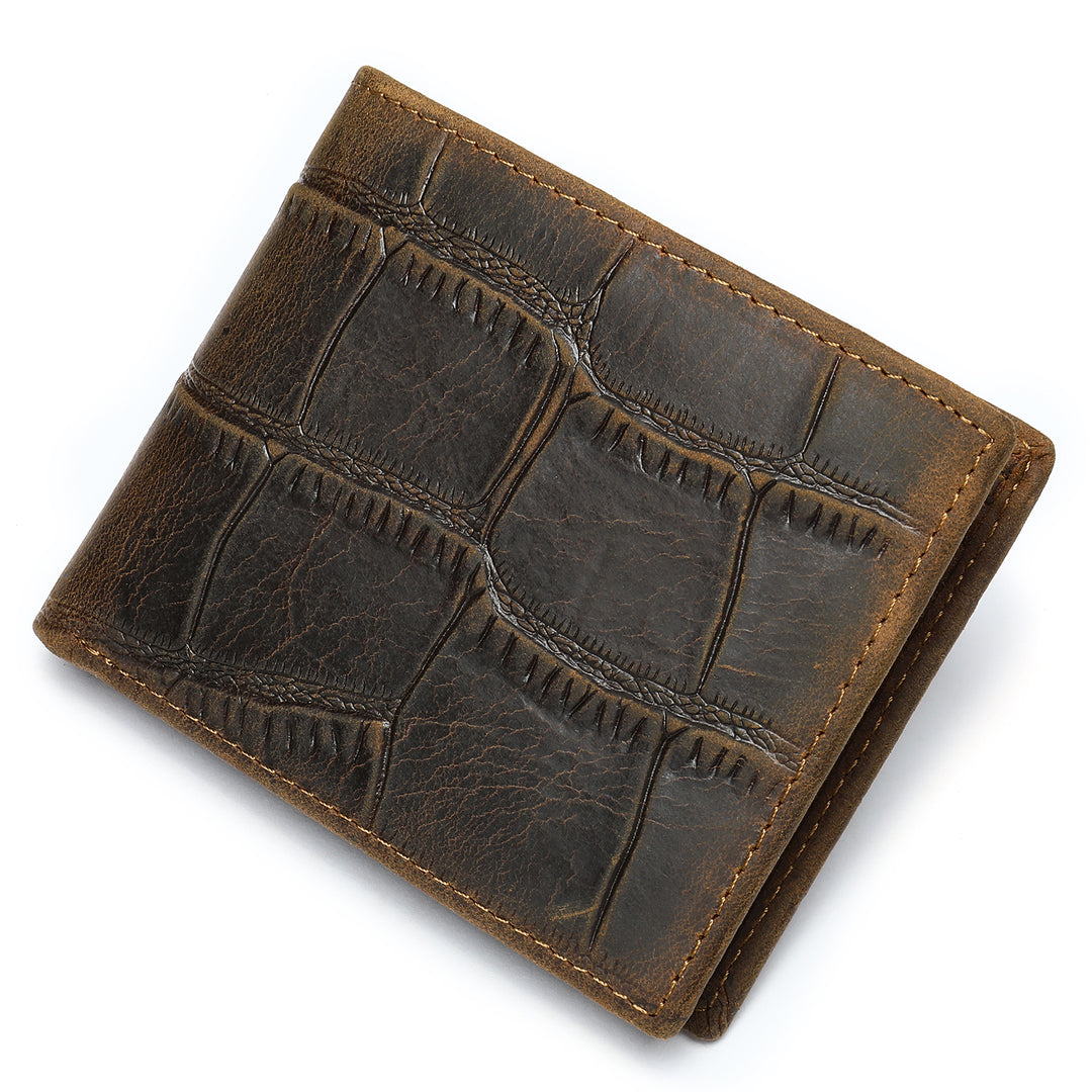 Men's Leather Stone Grain Wallet - Coffee