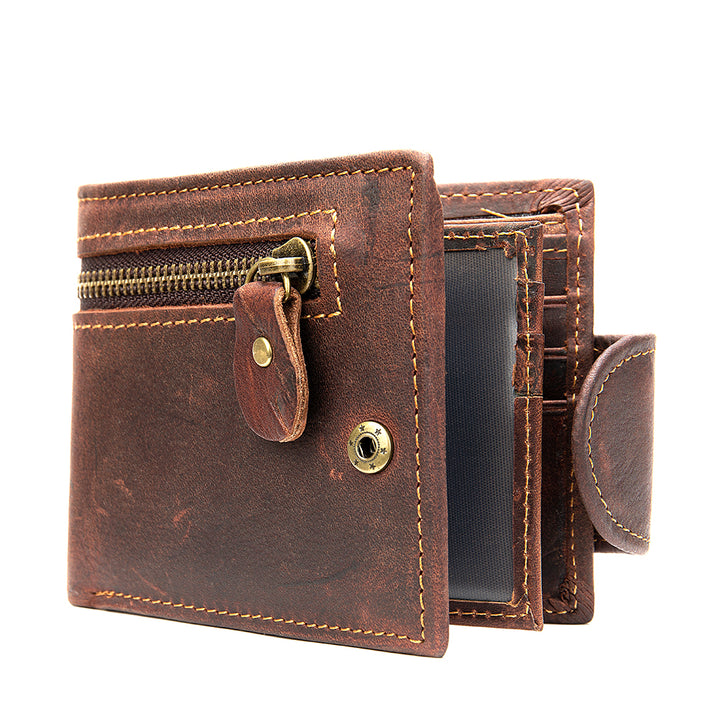 Men's Leather Zipper Wallet - Coffee