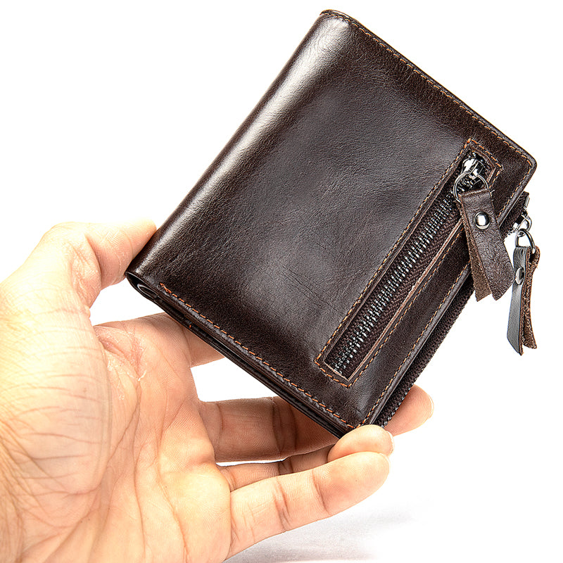 Men's Leather Compact Wallet - Coffee