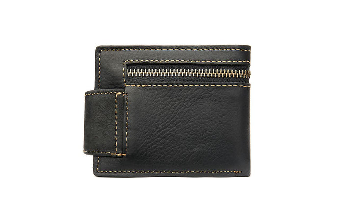 Men's Leather Zipper Wallet - Black