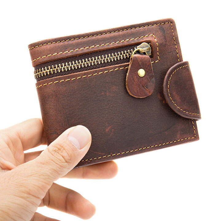 Men's Leather Zipper Wallet - Coffee