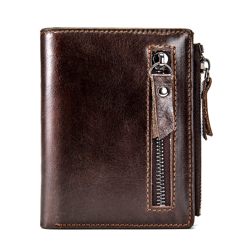 Men's Leather Compact Wallet - Coffee