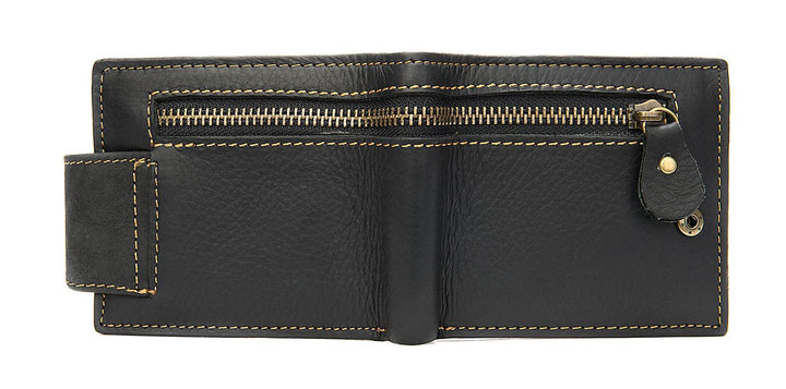 Men's Leather Zipper Wallet - Black