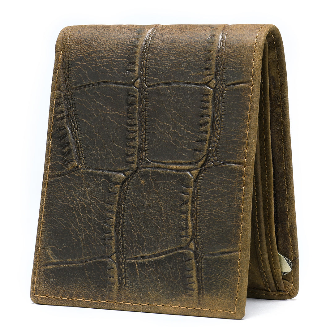 Men's Leather Stone Grain Wallet - Coffee