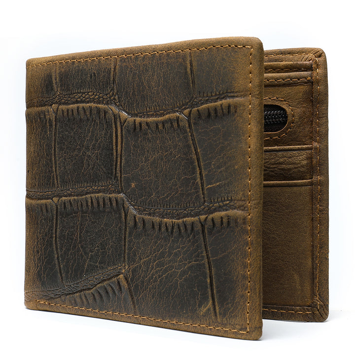 Men's Leather Stone Grain Wallet - Coffee