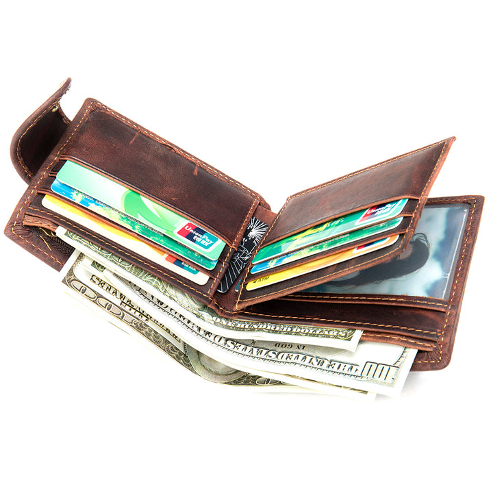 Men's Leather Zipper Wallet - Coffee