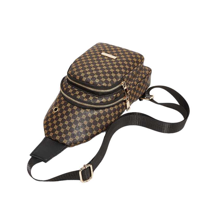 Multi Zipper Pattern Sling Bag - Coffee