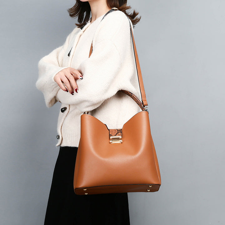 Crocodile Two Piece Bucket Bag - Brown