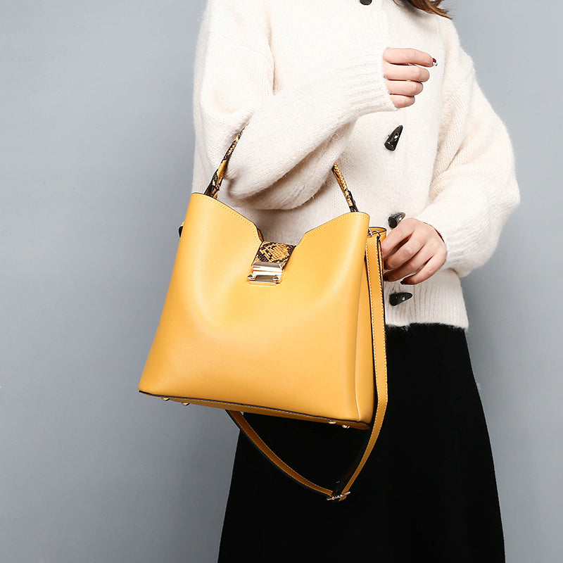 Crocodile Two Piece Bucket Bag - Yellow