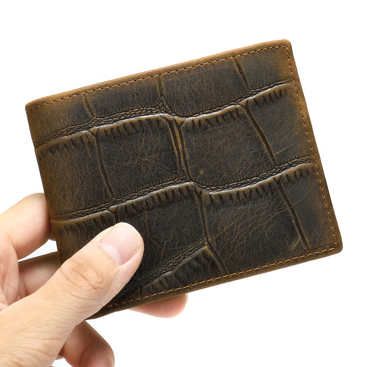 Men's Leather Stone Grain Wallet - Coffee