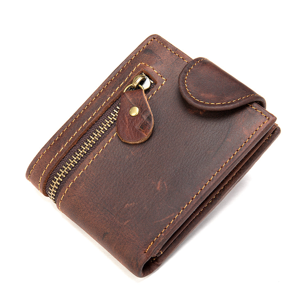 Men's Leather Zipper Wallet - Coffee