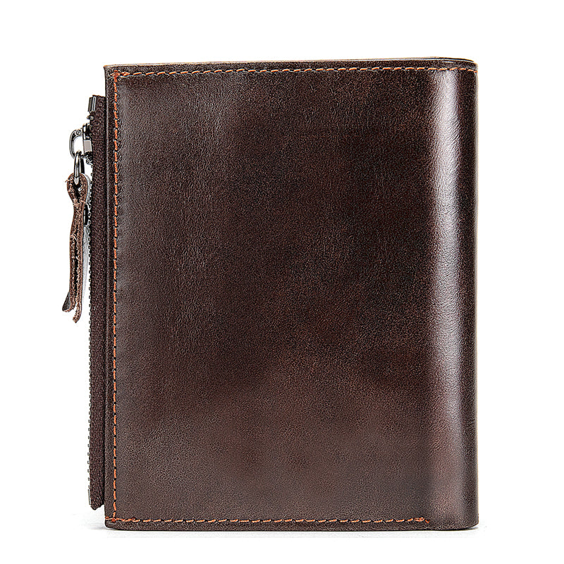 Men's Leather Compact Wallet - Coffee