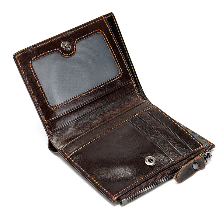 Men's Leather Compact Wallet - Coffee