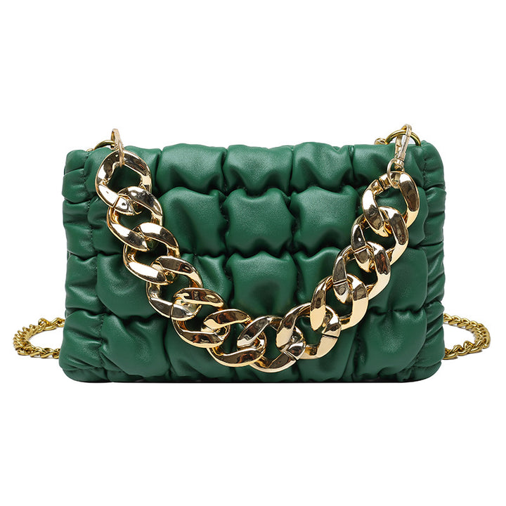 Pleated Chain Square Soft Cross Bag - Green