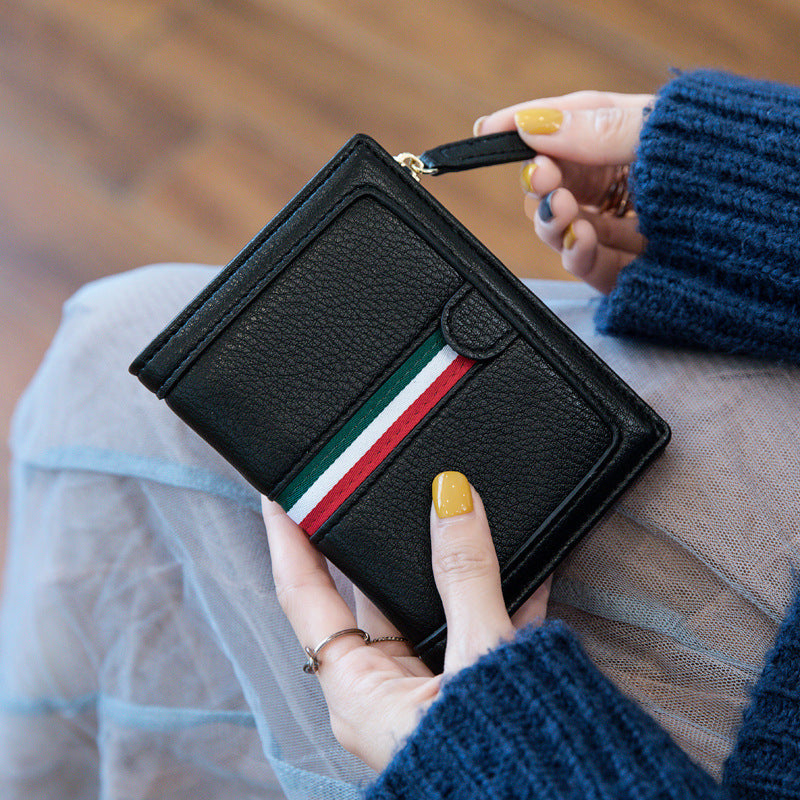 Women Stripe Wallet - Black