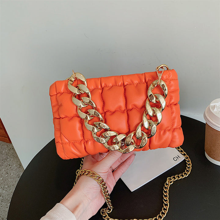 Pleated Chain Square Soft Cross Bag - Orange