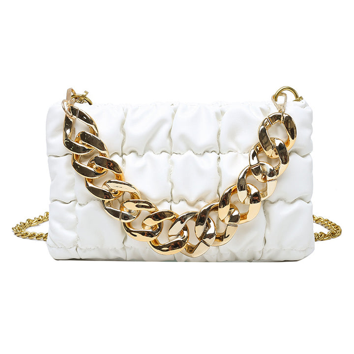 Pleated Chain Square Soft Cross Bag - White