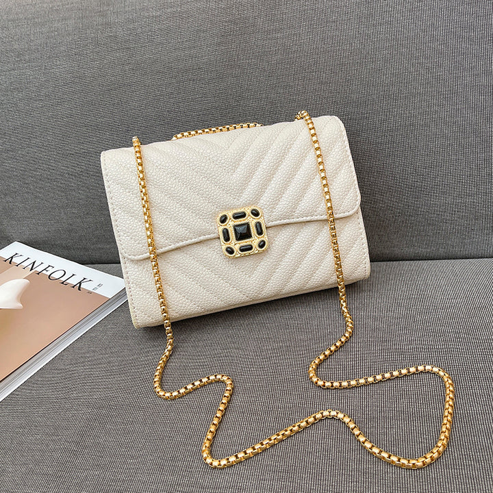 Quilted Chain Cross Bag - OffWhite